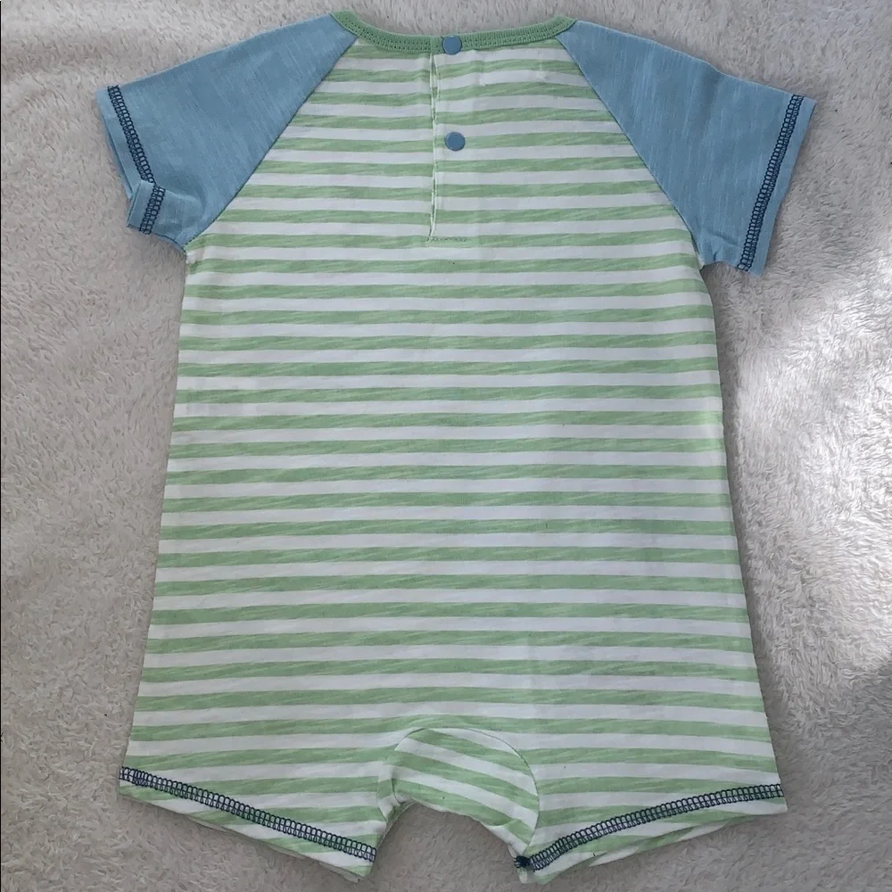 NWT Mudpie Green Stripe Easter Baby Shortall 9-12M Bunny Romper